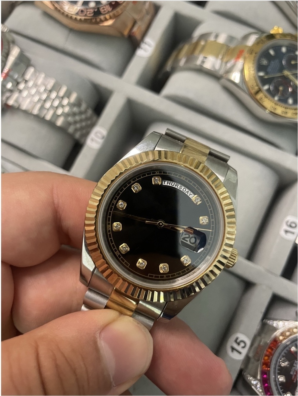 Two-Tone Black Dial  Stainless Steel Watch diamonds stock 285